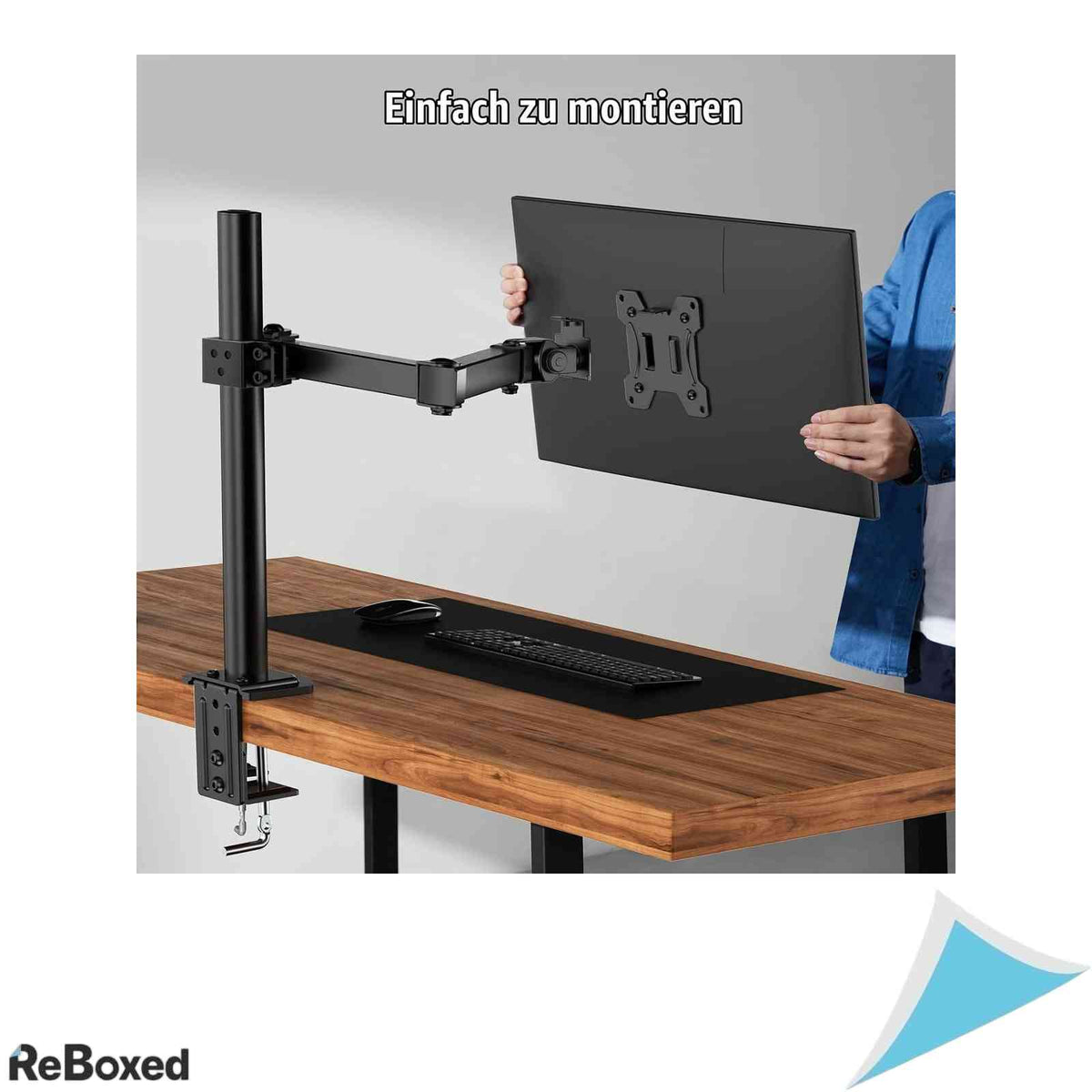 Suport Monitor Birou HUANUO pentru Ecrane 13-32 Inci Reglabil pe Inaltime Inclinare si Rotire 360 Grade VESA 75x75 100x100 Sustine 8 kg Negru