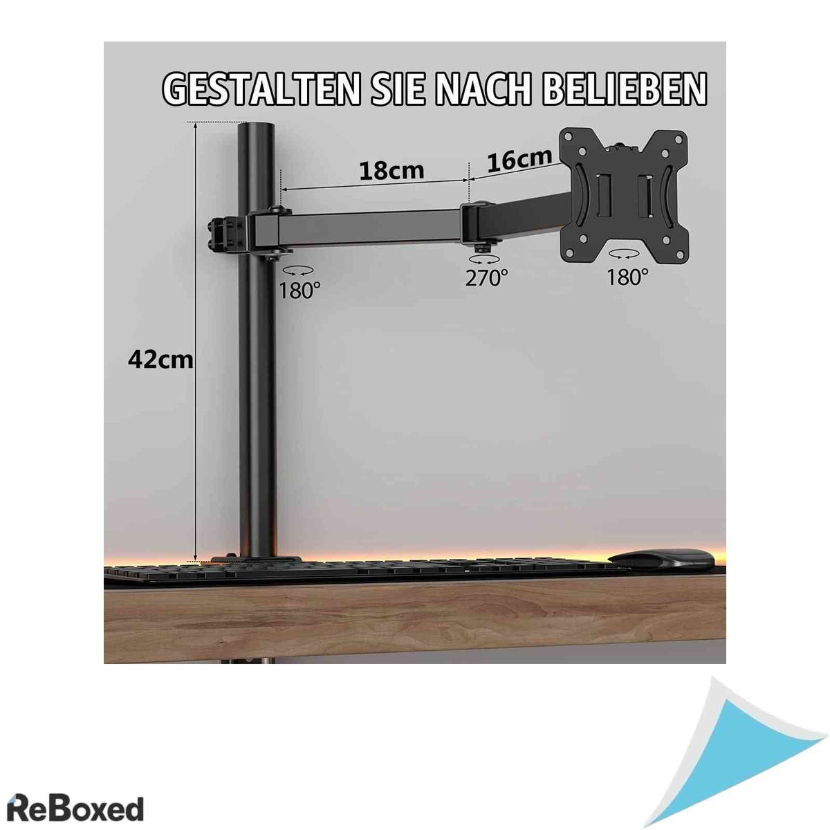 Suport Monitor Birou HUANUO pentru Ecrane 13-32 Inci Reglabil pe Inaltime Inclinare si Rotire 360 Grade VESA 75x75 100x100 Sustine 8 kg Negru