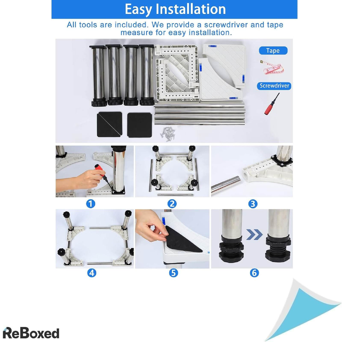 Suport Reglabil pentru Frigider, Congelator si Masina de Spalat Vase DEWEL, Inaltime 28-31 cm, Capacitate 300 kg, Alb