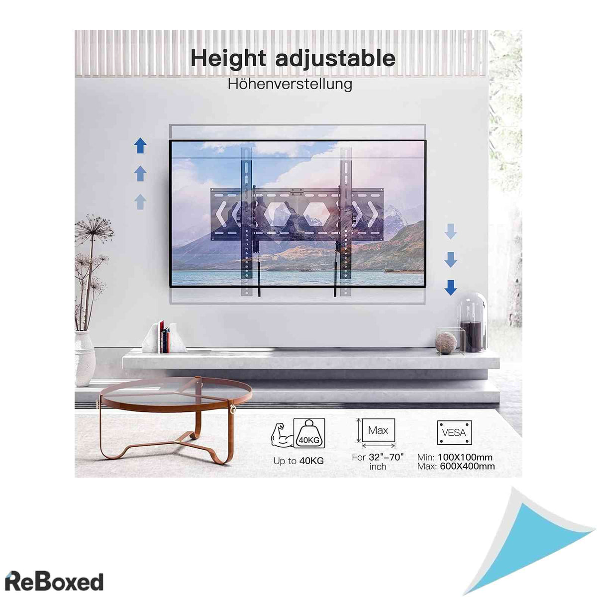 Suport TV de Perete Reglabil Letsergo pentru Diagonale 32-70 Inchi Inclinabil si Extensibil Inaltime Reglabila Sustine 45 kg VESA 100x100 - 600x400 mm Negru