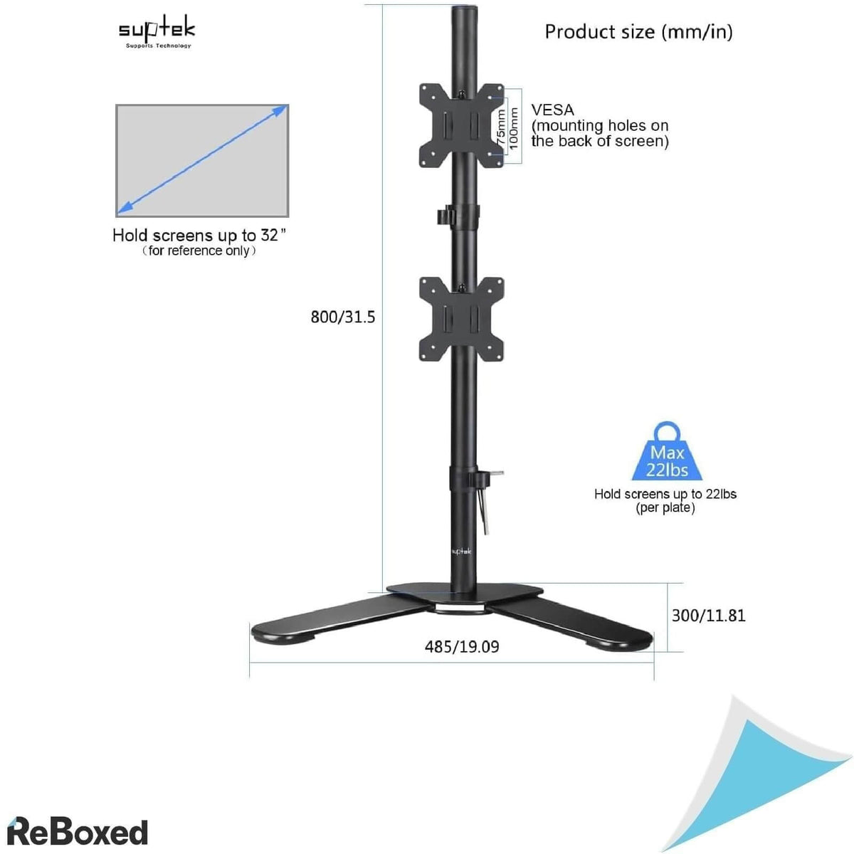 Suptek ML6802 Suport Vertical Independent pentru Doua Monitoare