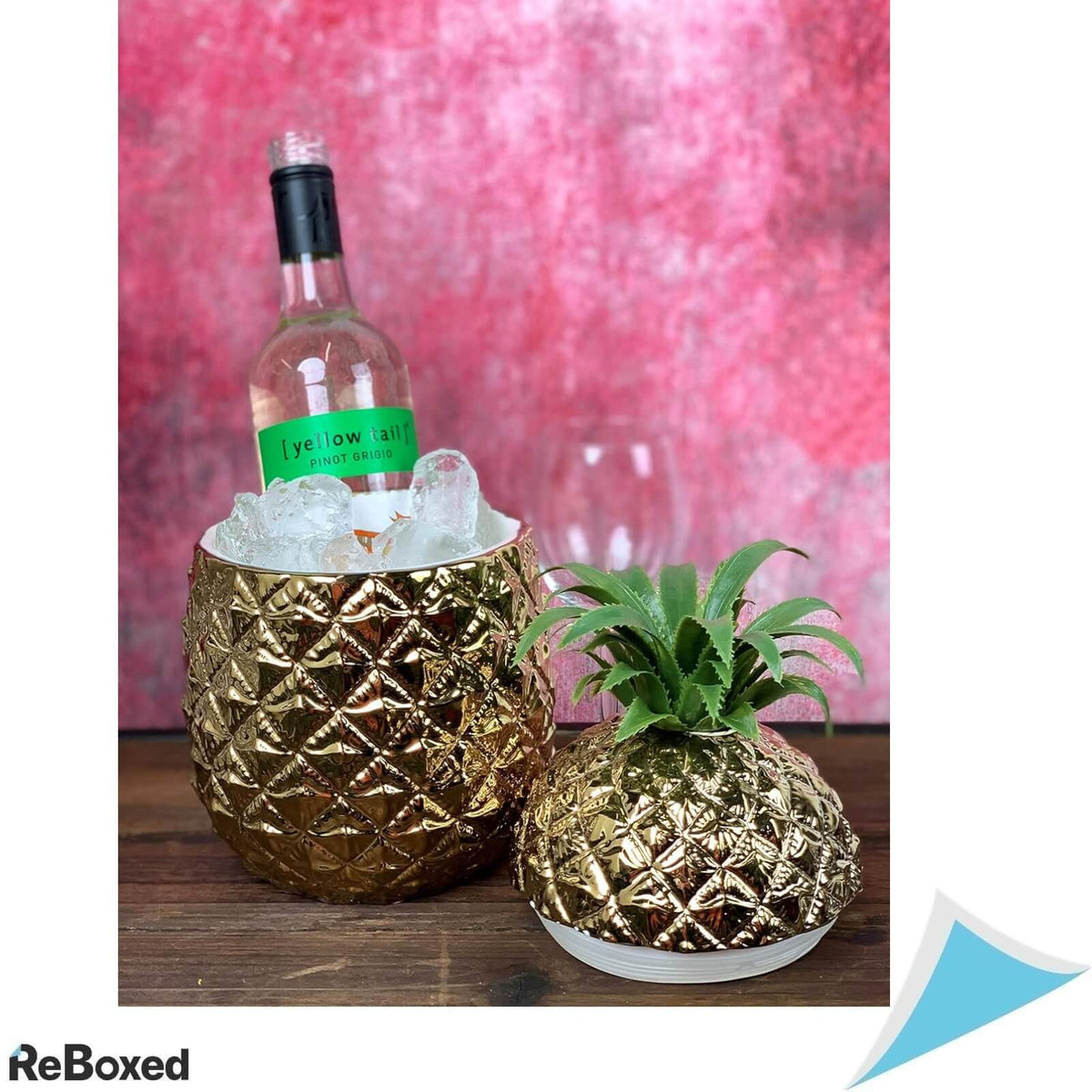 Talking Tables Galeata pentru Gheata Tip Ananas Auriu cu Capac 21.5 x 21.5 x 27 cm