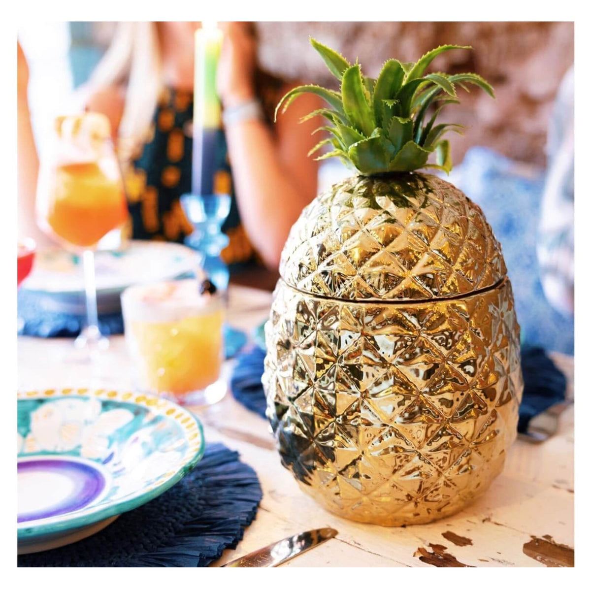 Talking Tables Galeata pentru Gheata Tip Ananas Auriu cu Capac 21.5 x 21.5 x 27 cm