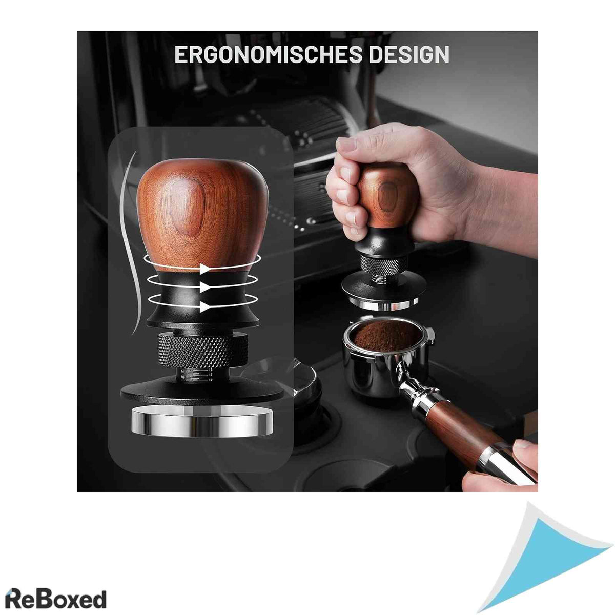 Tamper Cafea Professional VINATO 51 mm Presiune Constanta 30 lbs Baza Otel Inoxidabil 304 si Maner Lemn Nuc Adancime Reglabila Fara Diacritice
