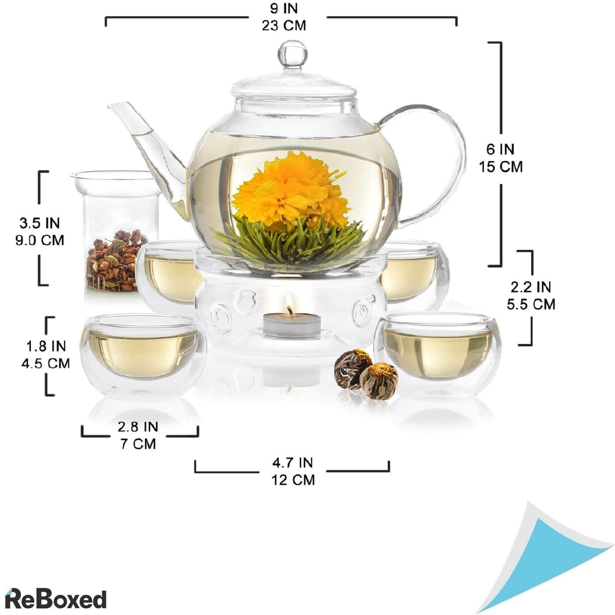 Teabloom Ceainic cu Infuzor din Sticla Termorezistenta 4 Pahare