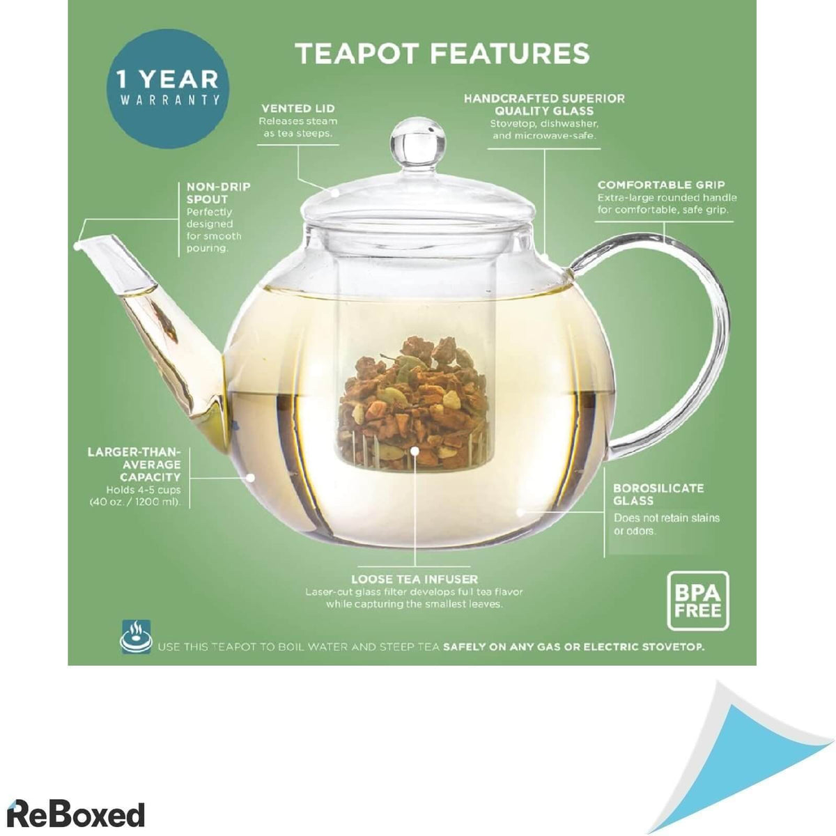 Teabloom Ceainic cu Infuzor din Sticla Termorezistenta 4 Pahare