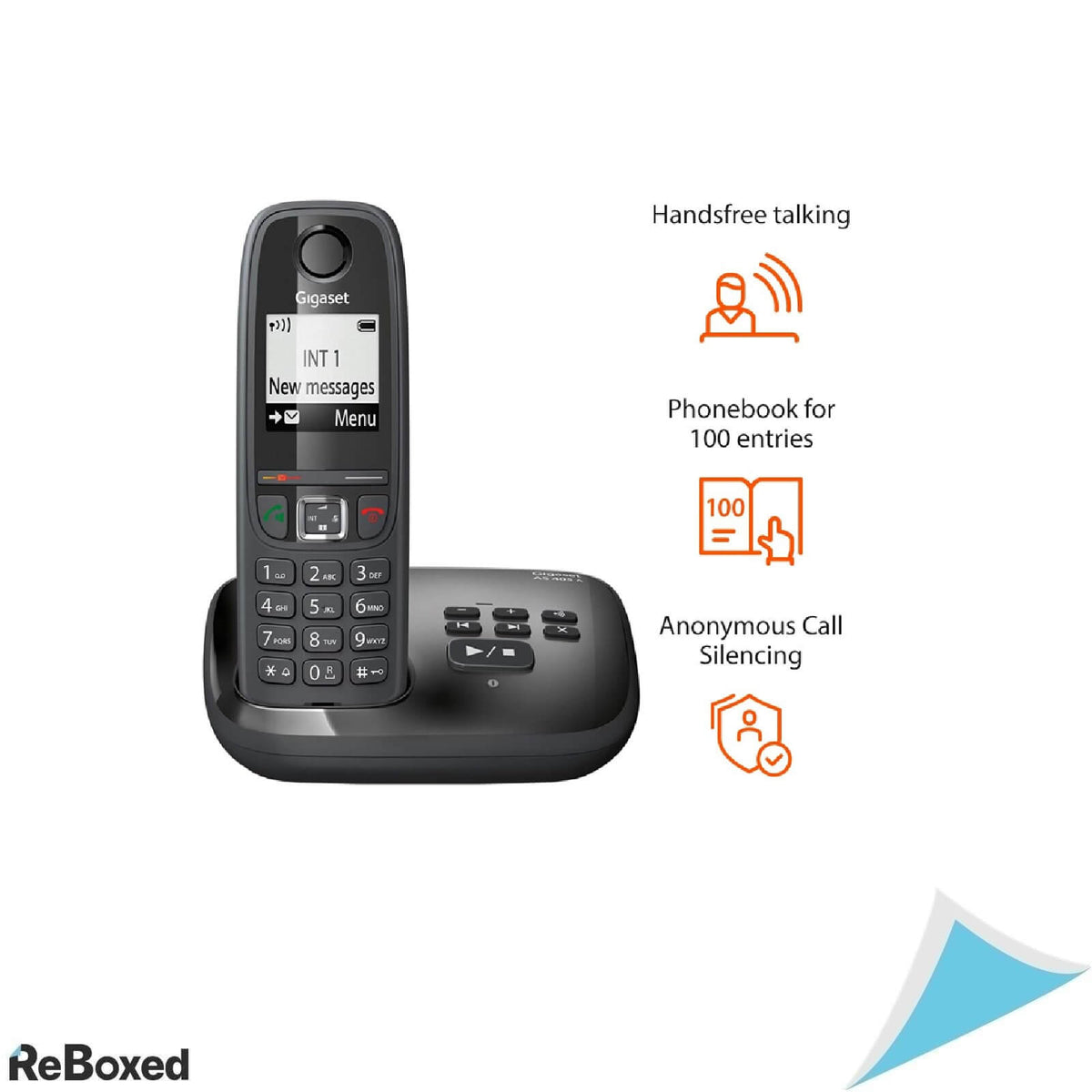 Telefon Fix Fara Fir Gigaset AS405A Trio, 3 Receptoare DECT, Robot Telefonic Digital, Caller ID, Negru