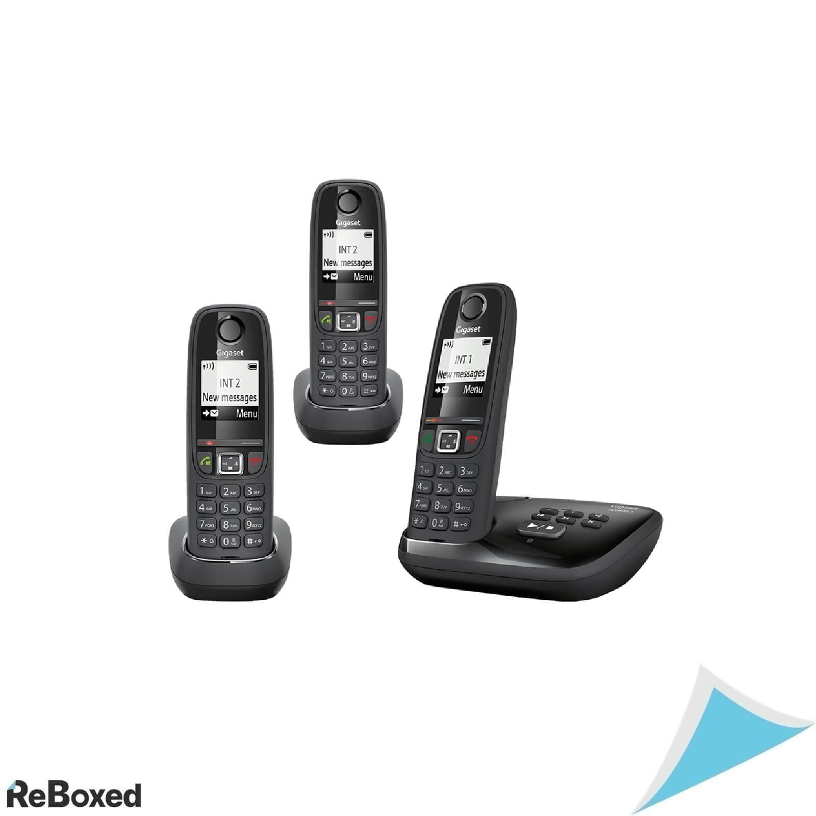 Telefon Fix Fara Fir Gigaset AS405A Trio, 3 Receptoare DECT, Robot Telefonic Digital, Caller ID, Negru