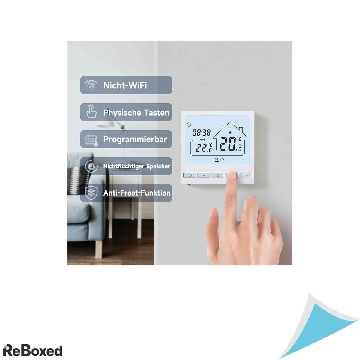 Termostat Digital Programabil de Perete Beok TOL47EP pentru Incalzire Electrica in Pardoseala 16A 3600W Ecran Touch LCD Senzor Extern Inclus Negru