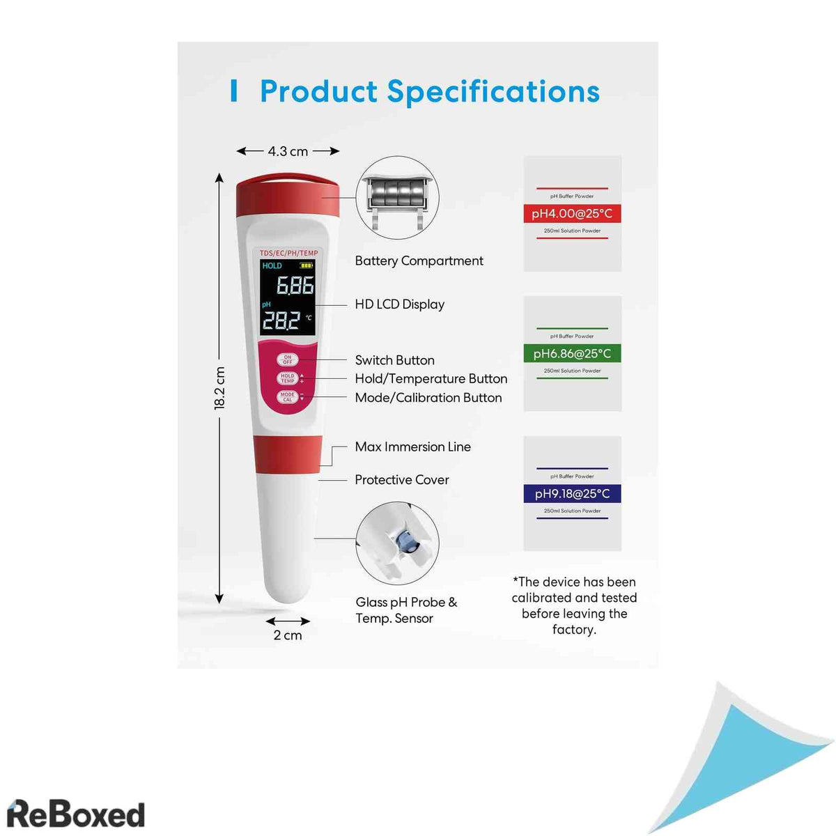 Tester digital calitatea apei Flysocks 4 in 1, masurare pH, TDS, EC si Temperatura