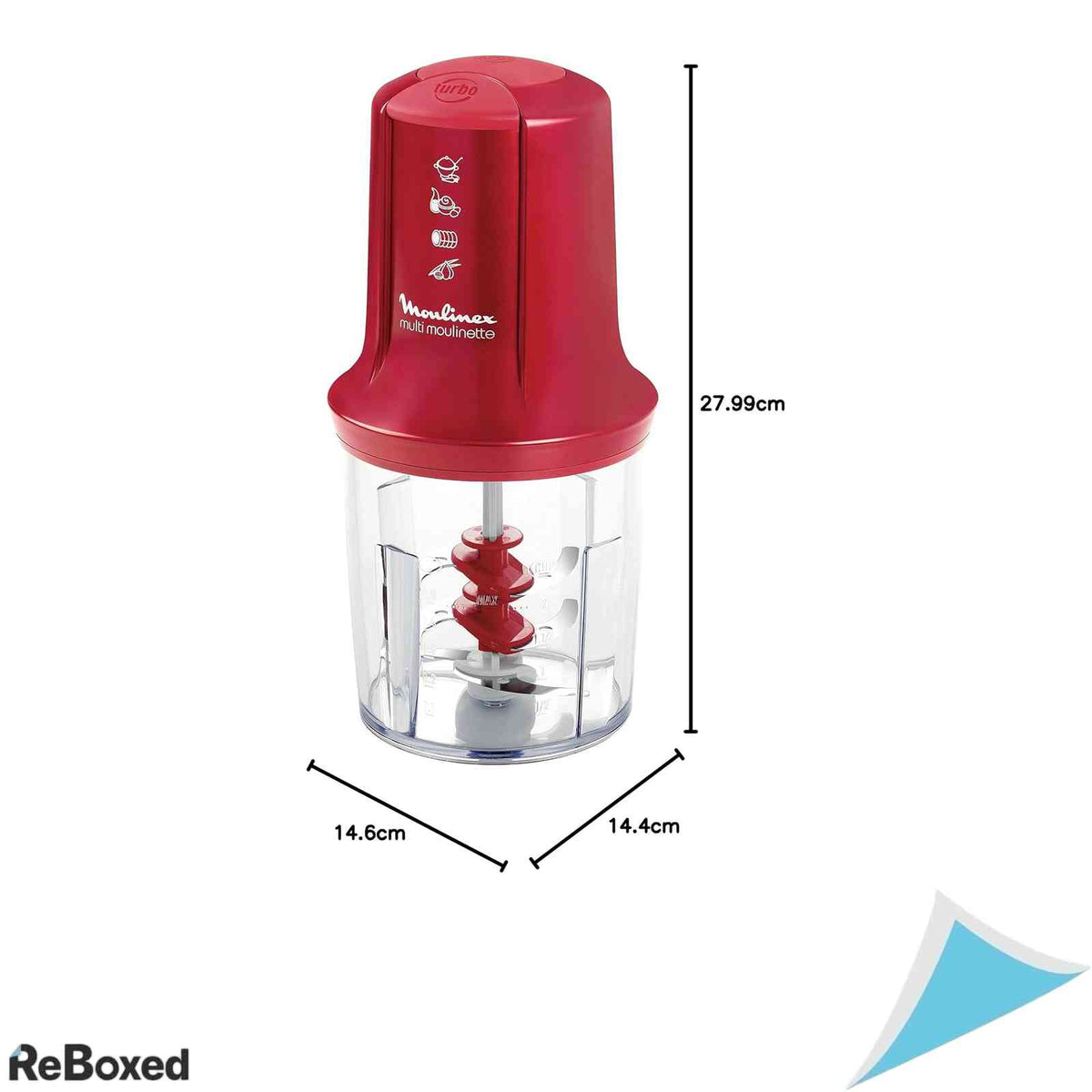 Tocator Electric Moulinex AT714G32 Multi Moulinette Putere 500W Capacitate 0.5L 3 Lame Inox 2 Viteze Rosu Rubin