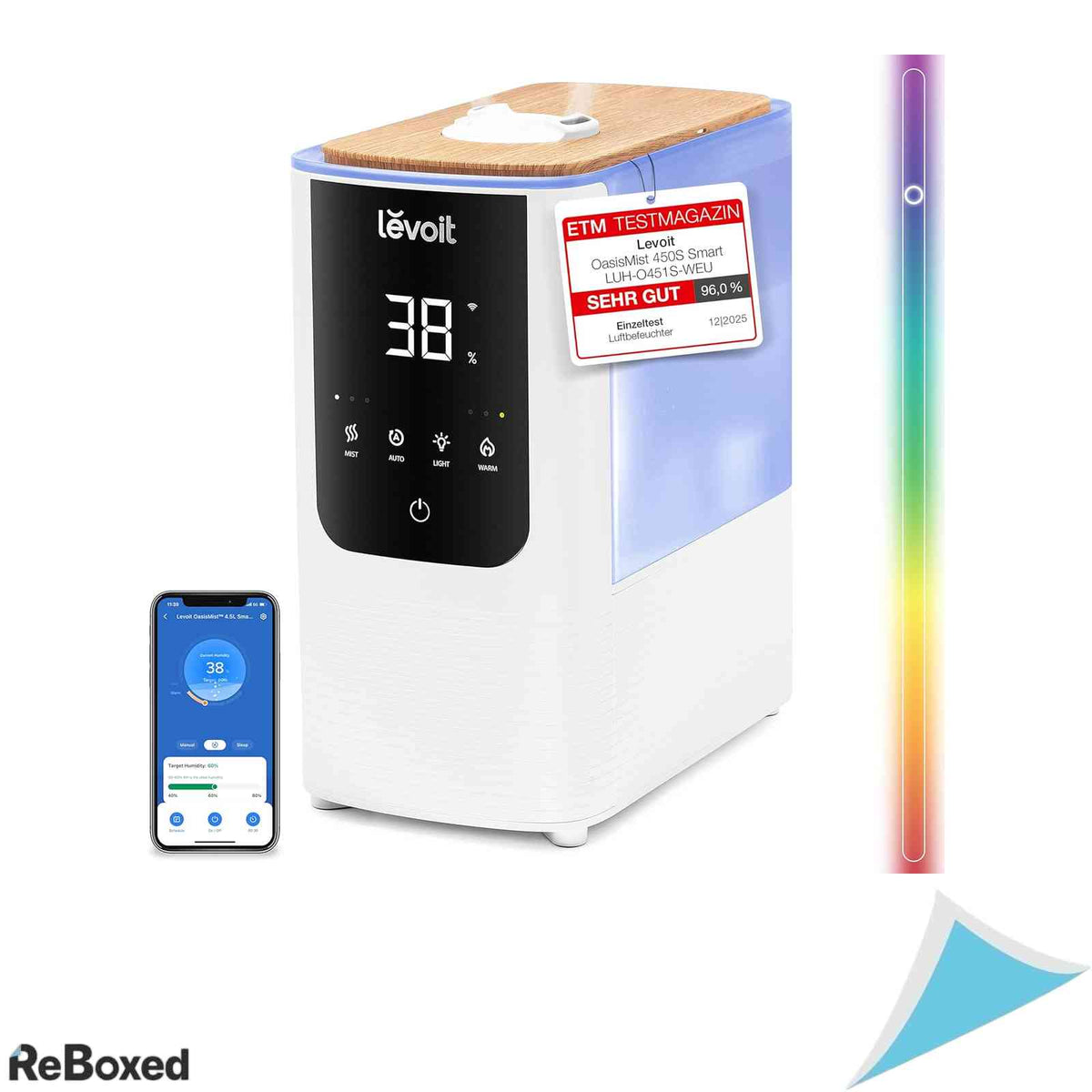 Umidificator de Aer Inteligent Levoit OasisMist Ceata Calda si Rece Pulverizare 550ml/h Control Wi-Fi si Aplicatie Silentios 26dB Alb