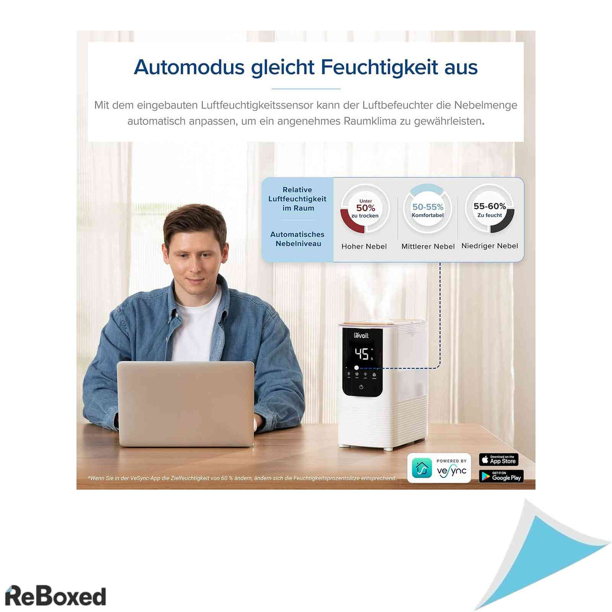 Umidificator de Aer Inteligent Levoit OasisMist Ceata Calda si Rece Pulverizare 550ml/h Control Wi-Fi si Aplicatie Silentios 26dB Alb