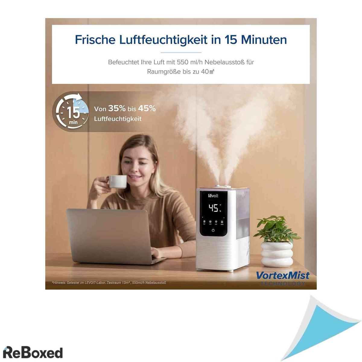 Umidificator de Aer Inteligent Levoit OasisMist Ceata Calda si Rece Pulverizare 550ml/h Control Wi-Fi si Aplicatie Silentios 26dB Alb