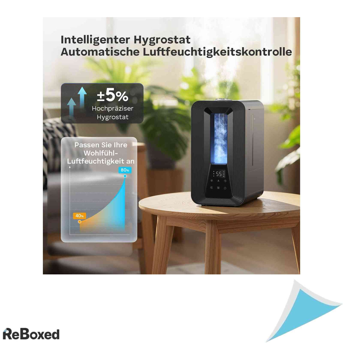 Umidificator Ultrasunete AROEVE 5L Umplere Superiora Autonomie 50h Ultrasilentios 25dB Higrostat Difuzor Uleiuri Esentiale si Lumini LED