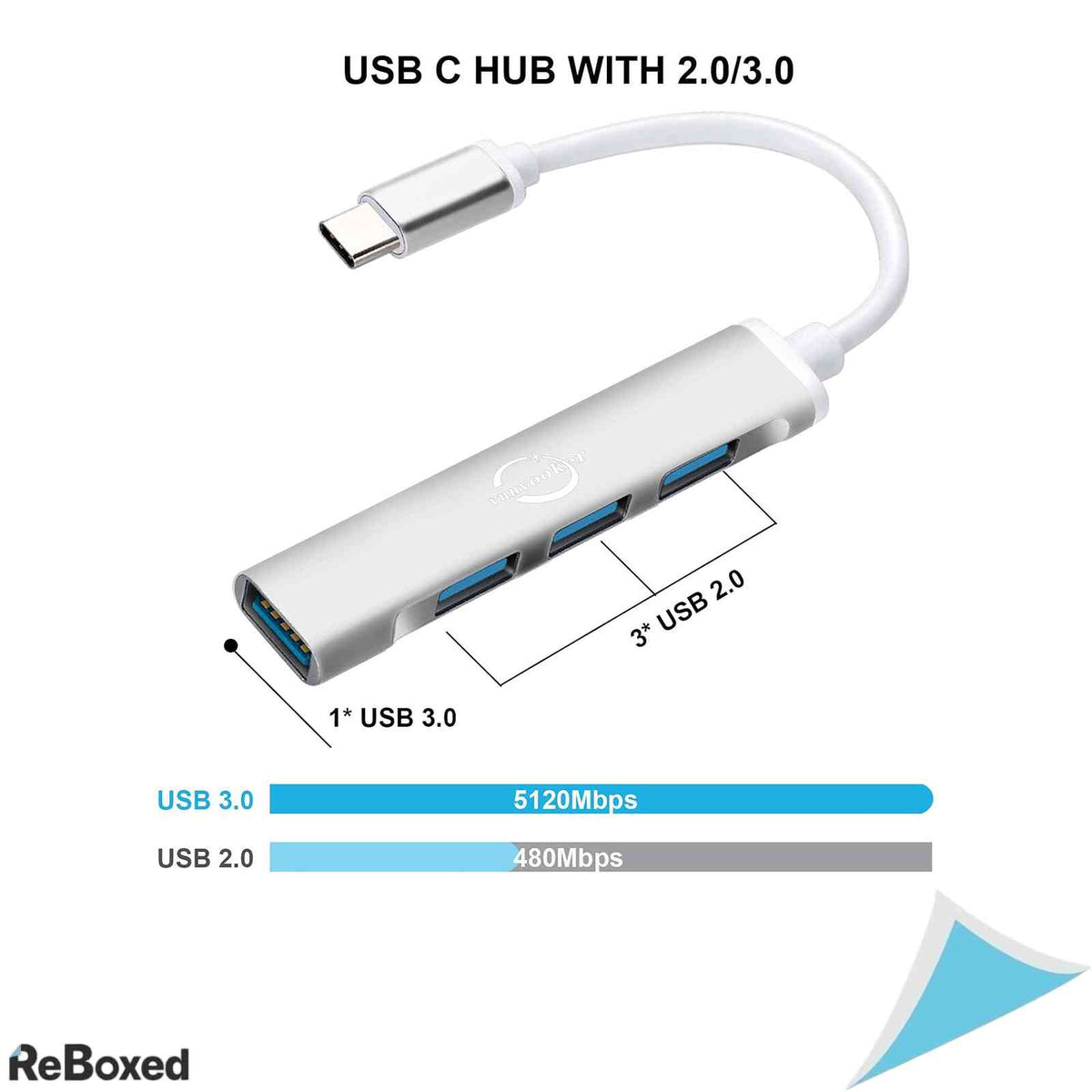 Hub USB C Vunvooker 4 in 1 multiport cu adaptor USB A argintiu