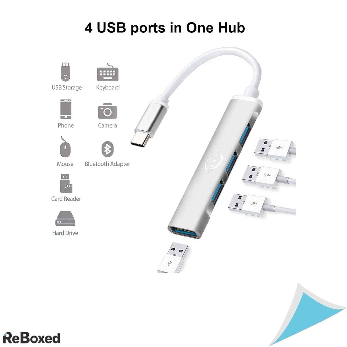 Hub USB C Vunvooker 4 in 1 multiport cu adaptor USB A argintiu