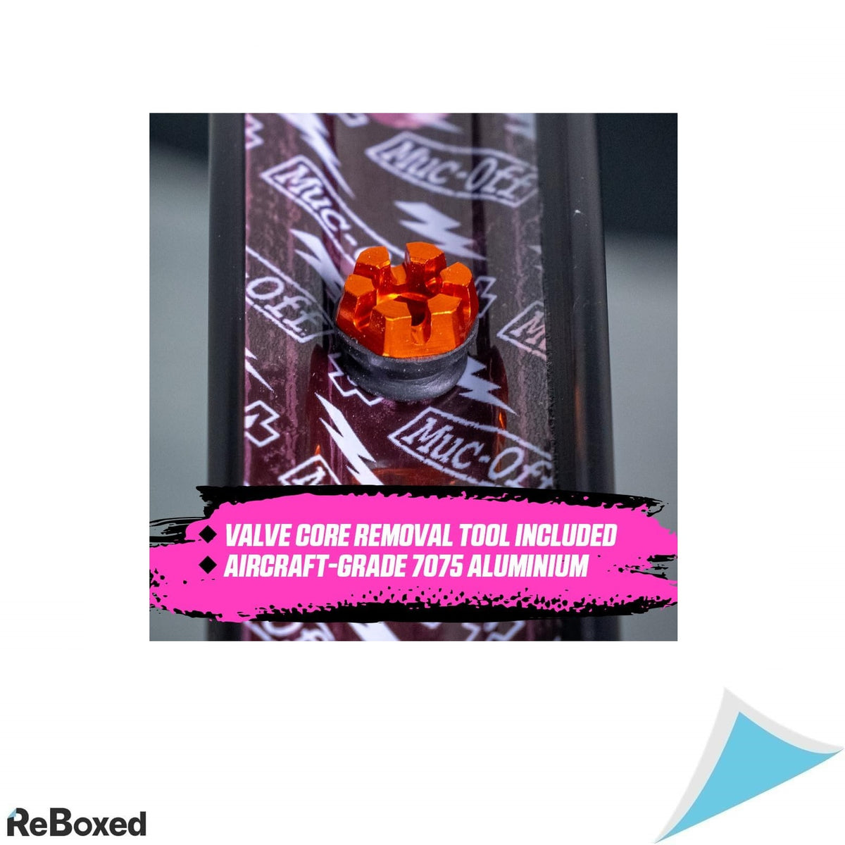 Valve tubeless Muc-Off 44mm portocalii – Set 2 buc cu capace si unealtă integrata