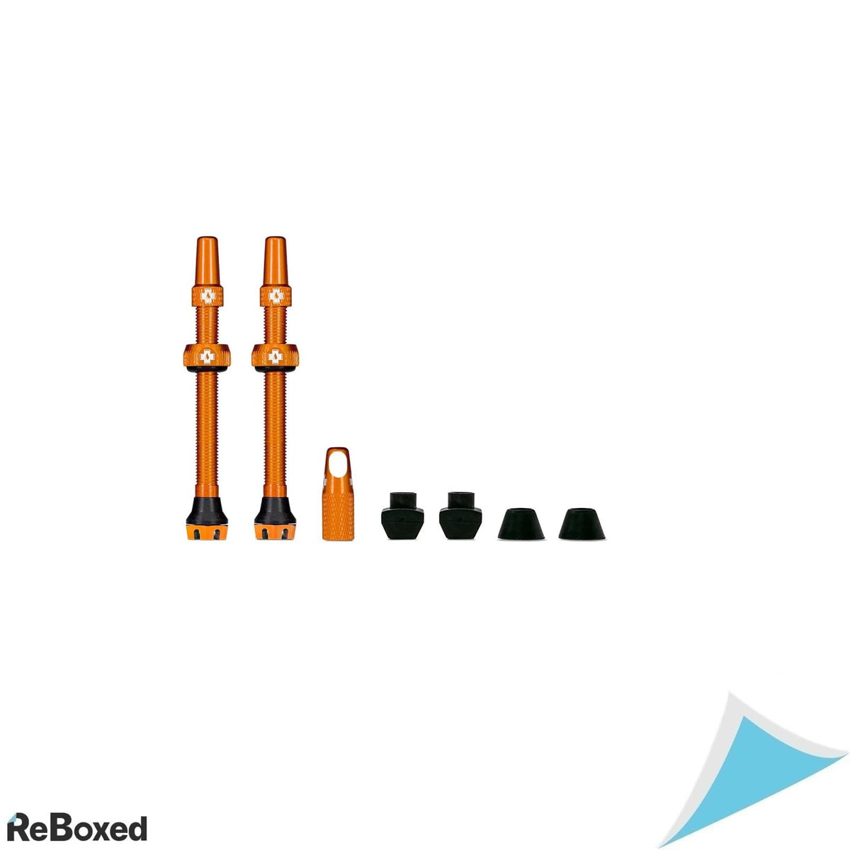 Valve tubeless Muc-Off 44mm portocalii – Set 2 buc cu capace si unealtă integrata