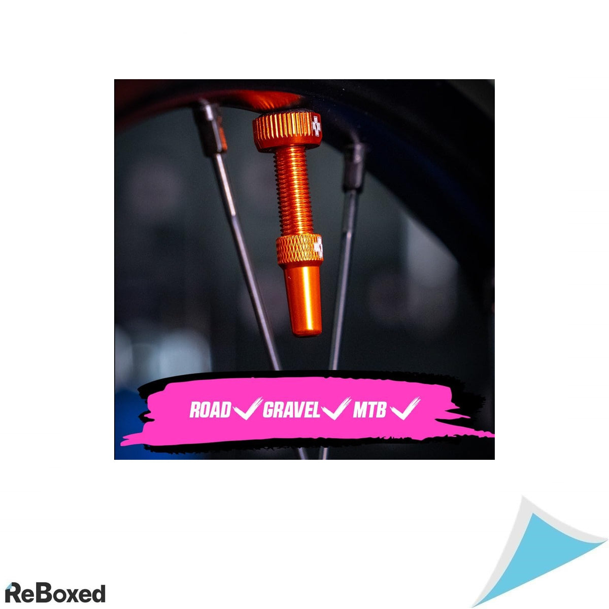 Valve tubeless Muc-Off 44mm portocalii – Set 2 buc cu capace si unealtă integrata