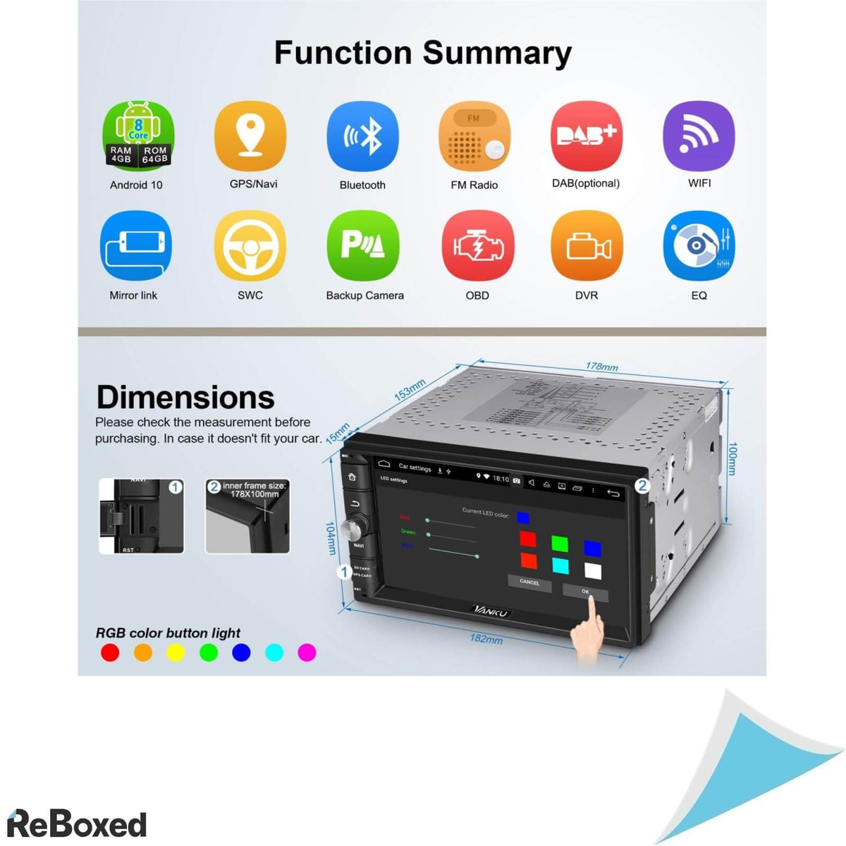 Vanku 7&quot; Android 10 Auto Radio Navigatie 64GB WiFi 4G Bluetooth