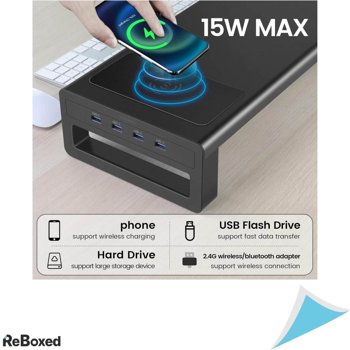 Vaydeer Suport pentru Monitor din Aluminiu 4xUSB 3.0