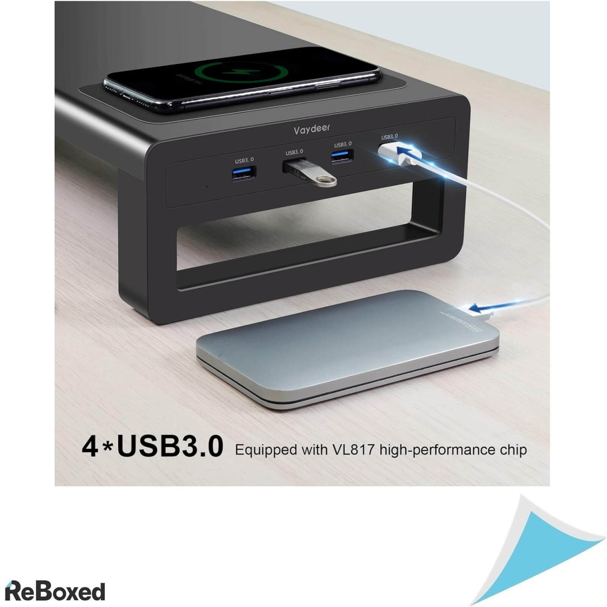 Vaydeer Suport pentru Monitor din Aluminiu 4xUSB 3.0