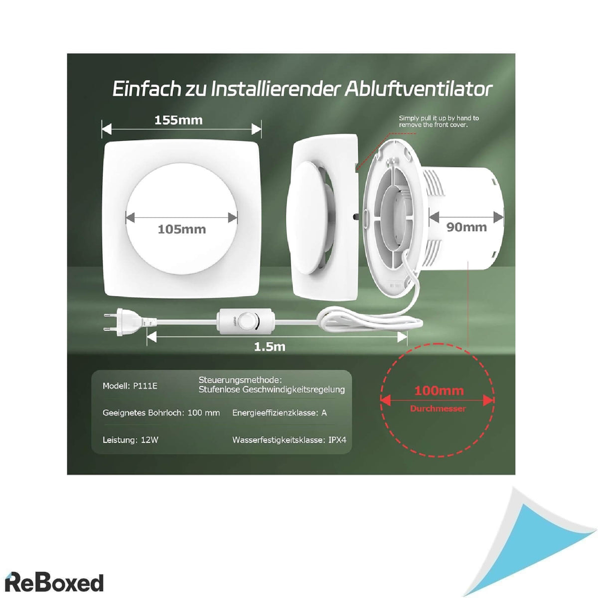 Ventilator Baie BUMSOU 100 mm, Debit Reglabil 0-100%, 130 m³/h, Silentios 28-34 dB, IPX4, 8W, Alb