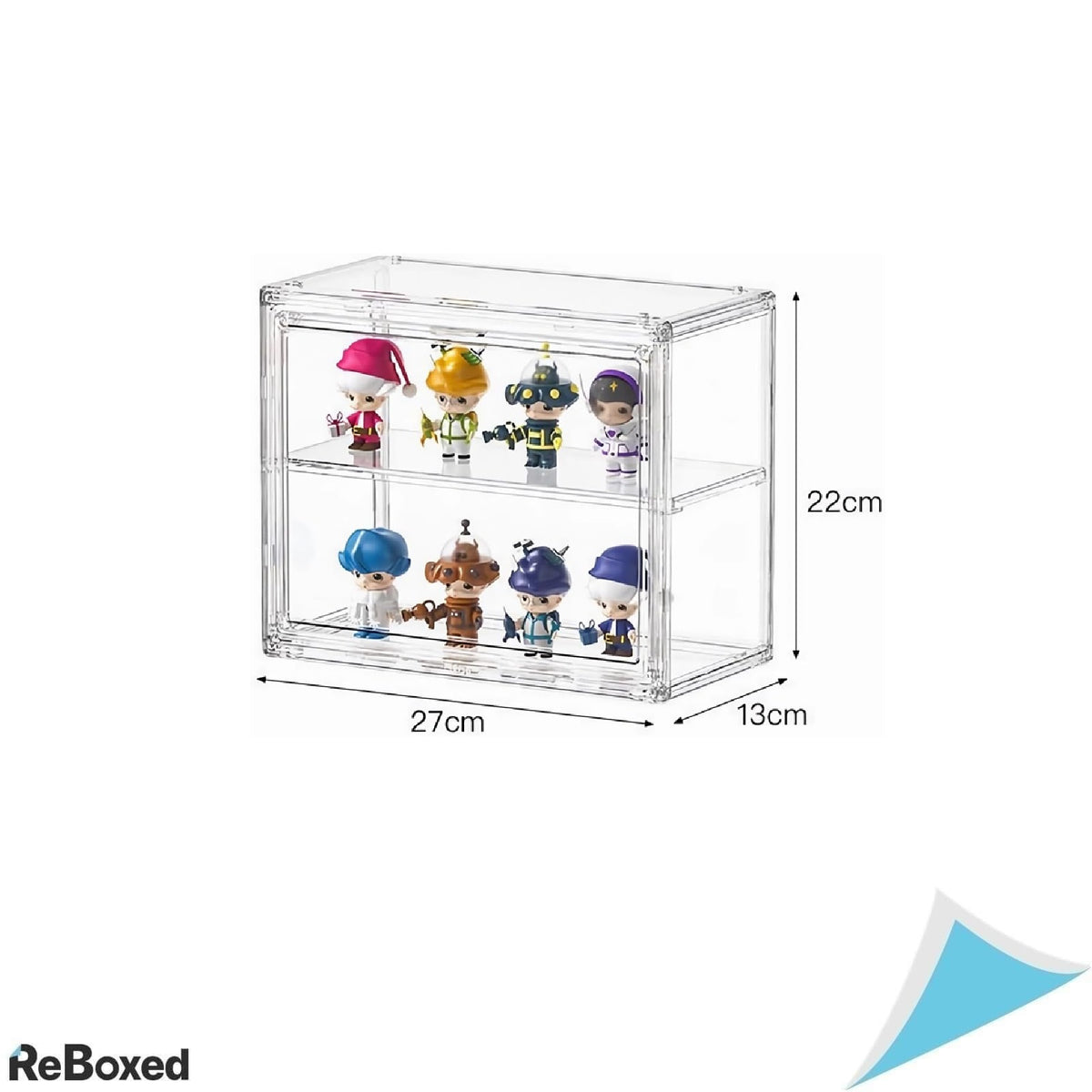 Vitrina Acrilica Transparenta cu 2 Etaje si Usa Magnetica pentru Figurine, LEGO, Pop Mart si Obiecte de Colectie, 27 x 22 x 13 cm