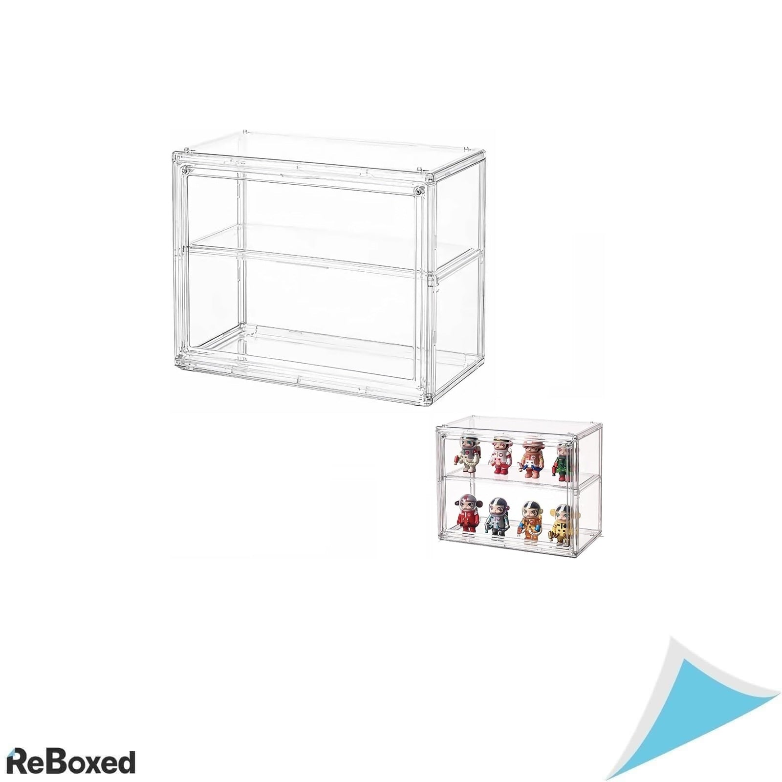 Vitrina Acrilica Transparenta cu 2 Etaje si Usa Magnetica pentru Figurine, LEGO, Pop Mart si Obiecte de Colectie, 27 x 22 x 13 cm