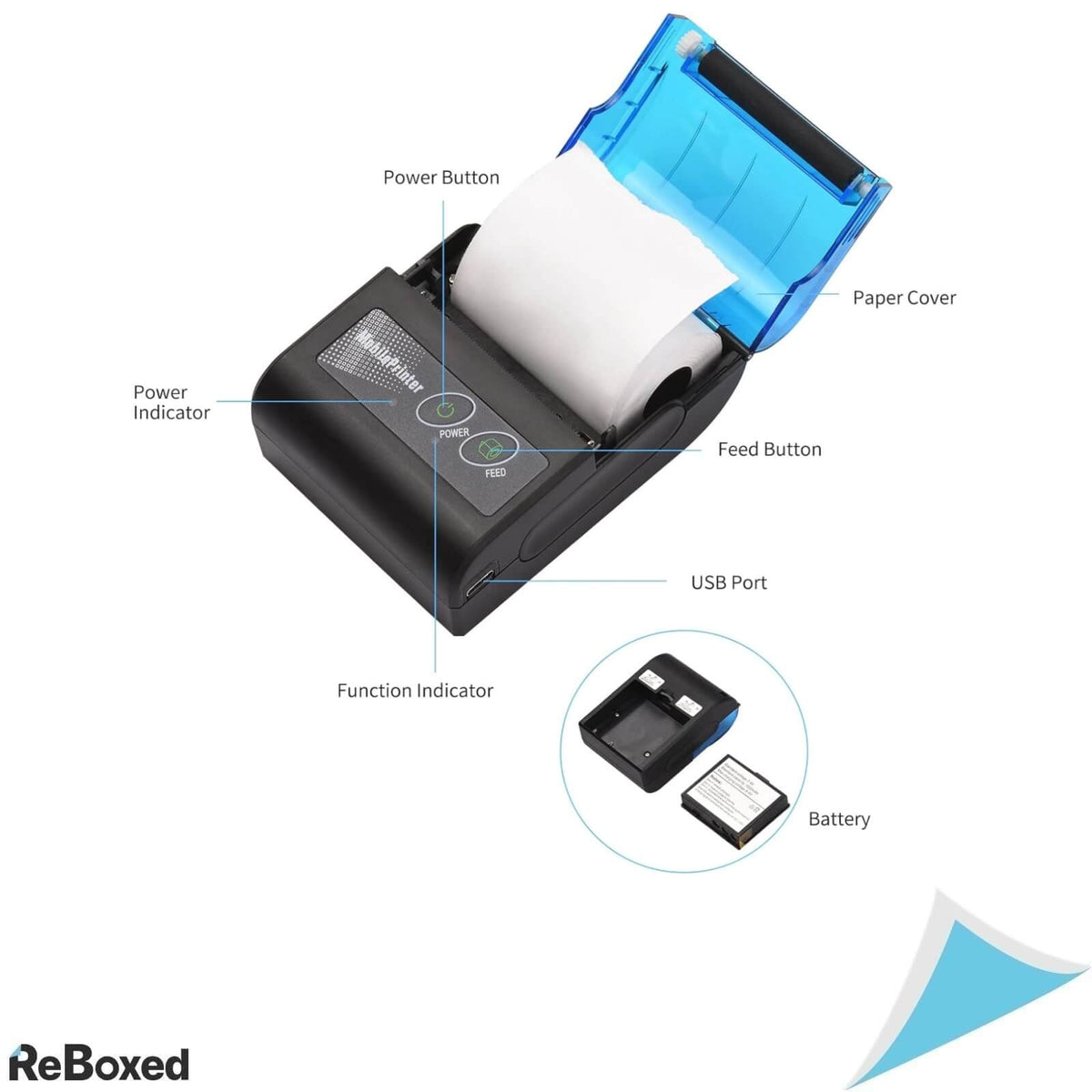 VL-Villore Mini Imprimanta Termica Portabila 58mm Bluetooth USB