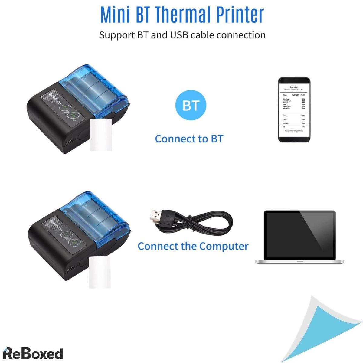 VL-Villore Mini Imprimanta Termica Portabila 58mm Bluetooth USB