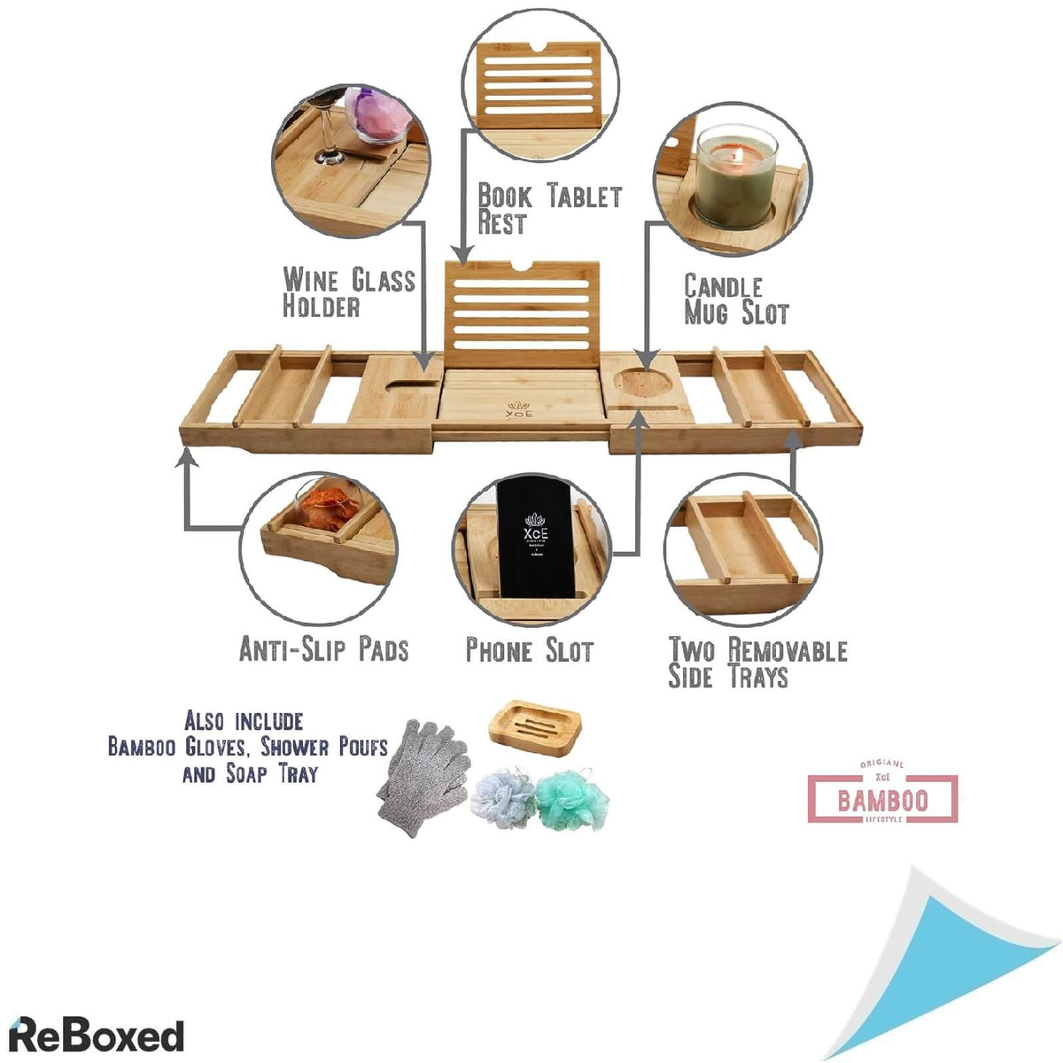 XcE Tava de Baie Extensibila 70-100 cm din Bambus  Solid