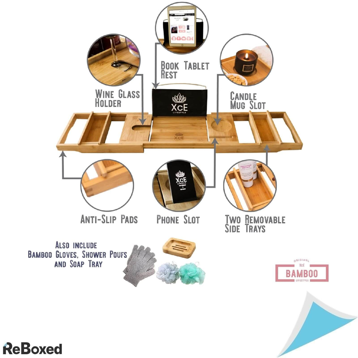 XcE Tava de Baie Extensibila 70-100 cm din Bambus