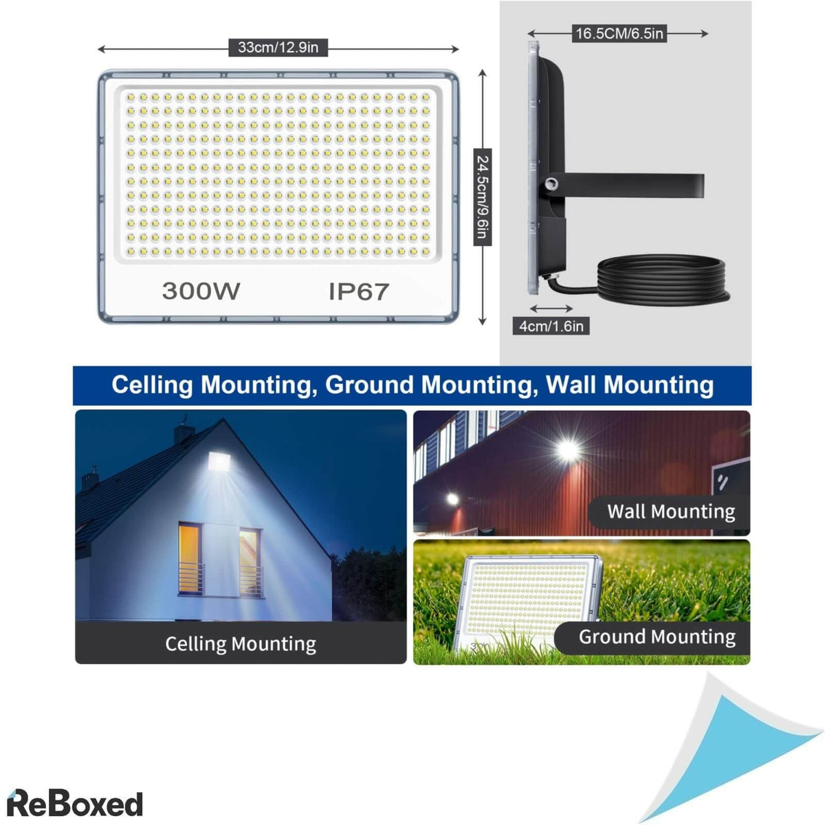 Yiqibro Proiector LED pentru Exterior 300W 30000lm IP67 7000K