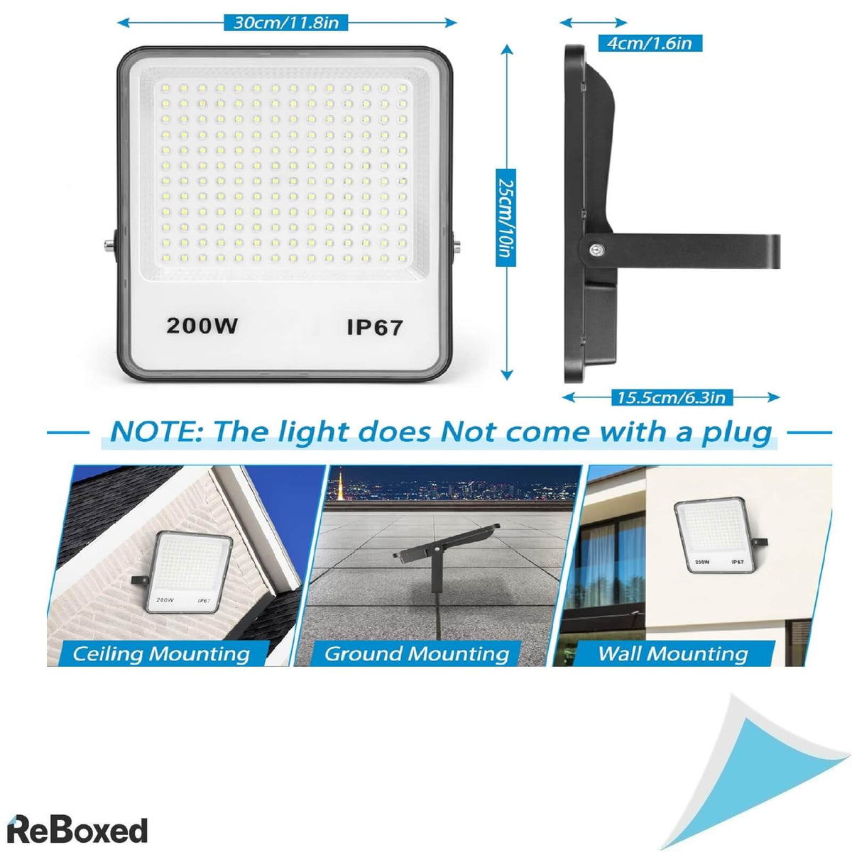 Yiqibro Set 2 Proiectoare Led 200W 20000lm 6500K IP67 Waterproof