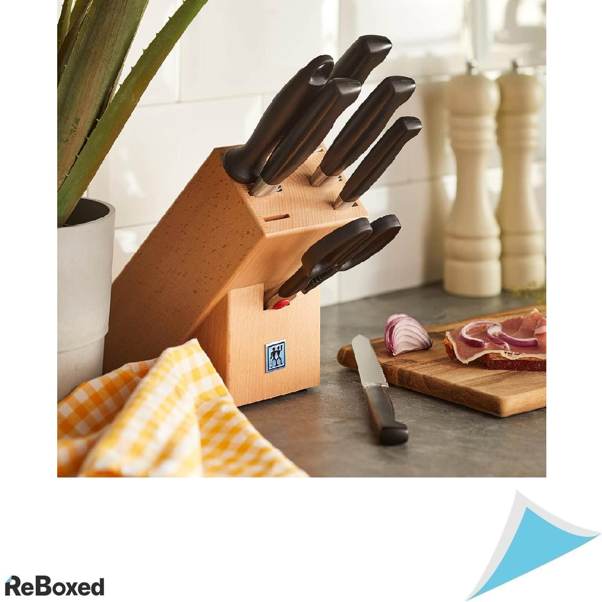 Zwilling Set 8 Piese 4 Stele Cutite Pila Ascutit Foarfeca Bloc Bambus