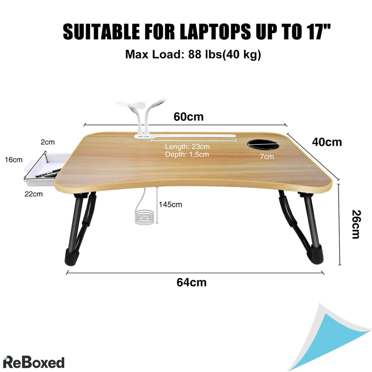A3A Masa Pliabila pentru Laptop 60x40 cm cu 4 Porturi USB slot Pahar