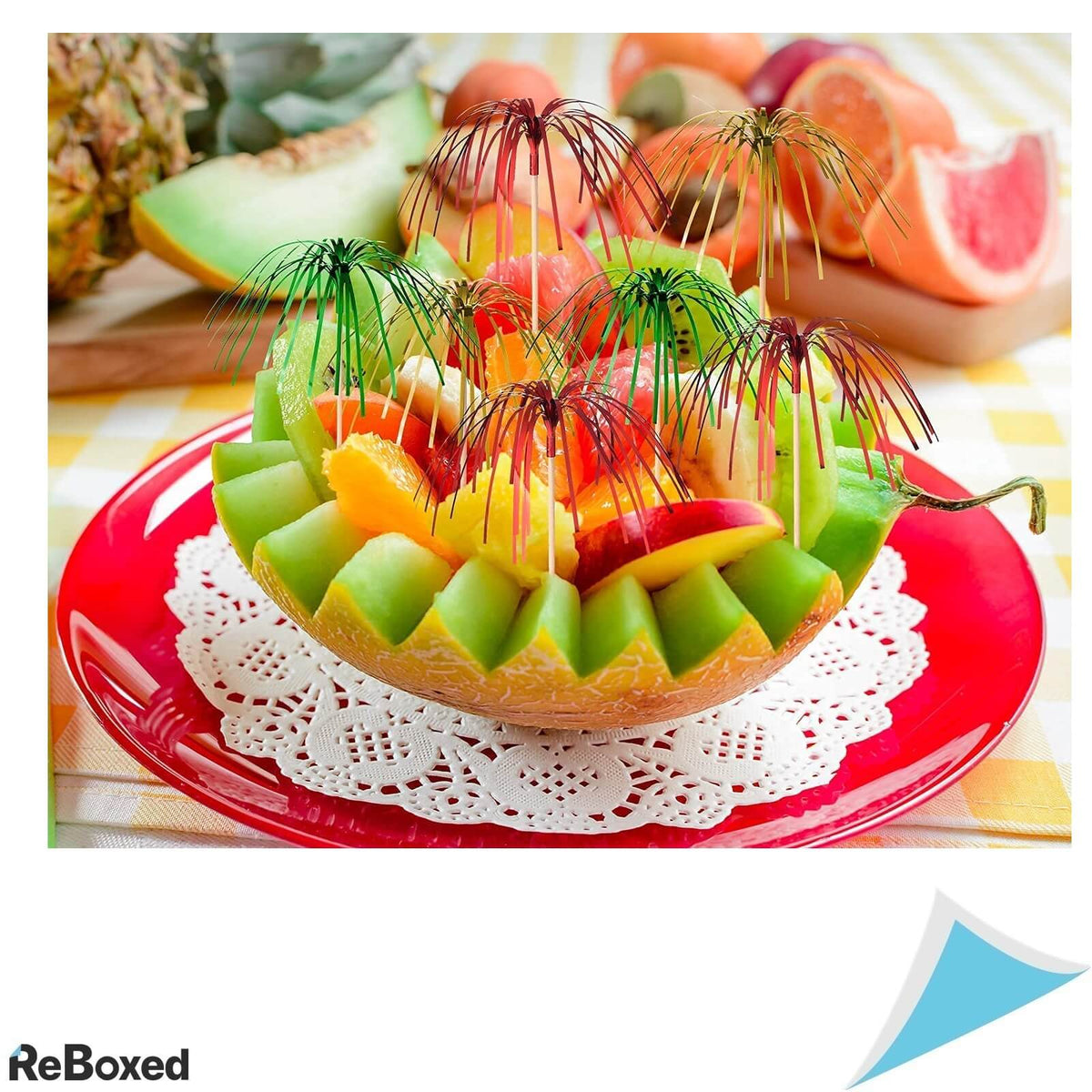 ALINK Set 100 Decoratiuni Bambus Colorate Palmier Cocktail 15cm