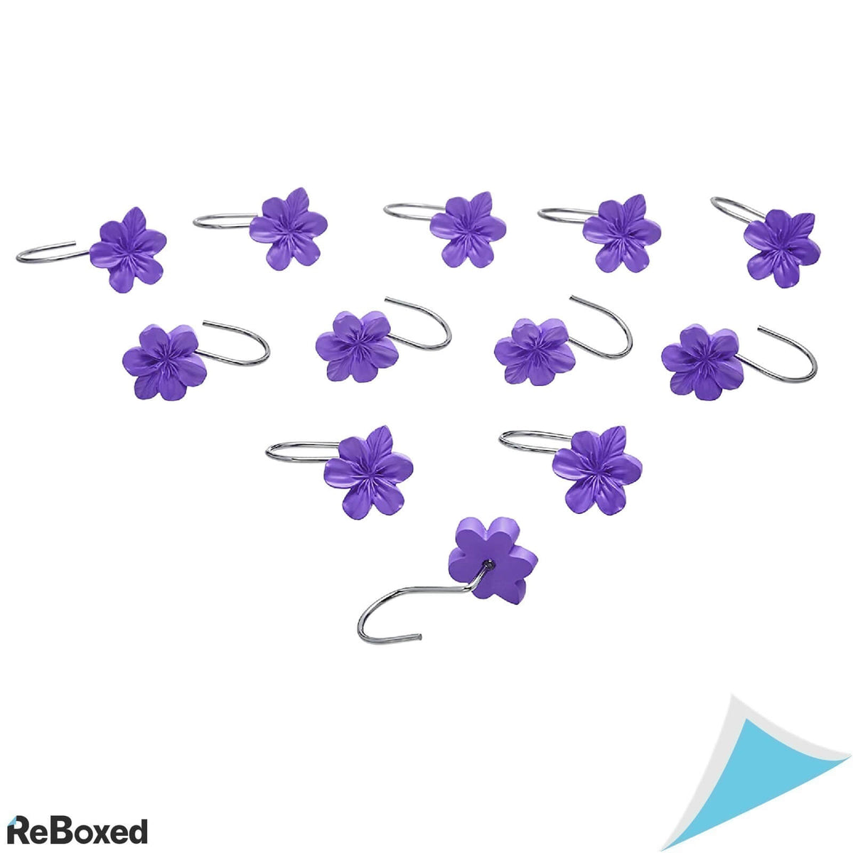 Set de 12 Carlige Decorative Floare Mov pentru Perdeaua de Dus