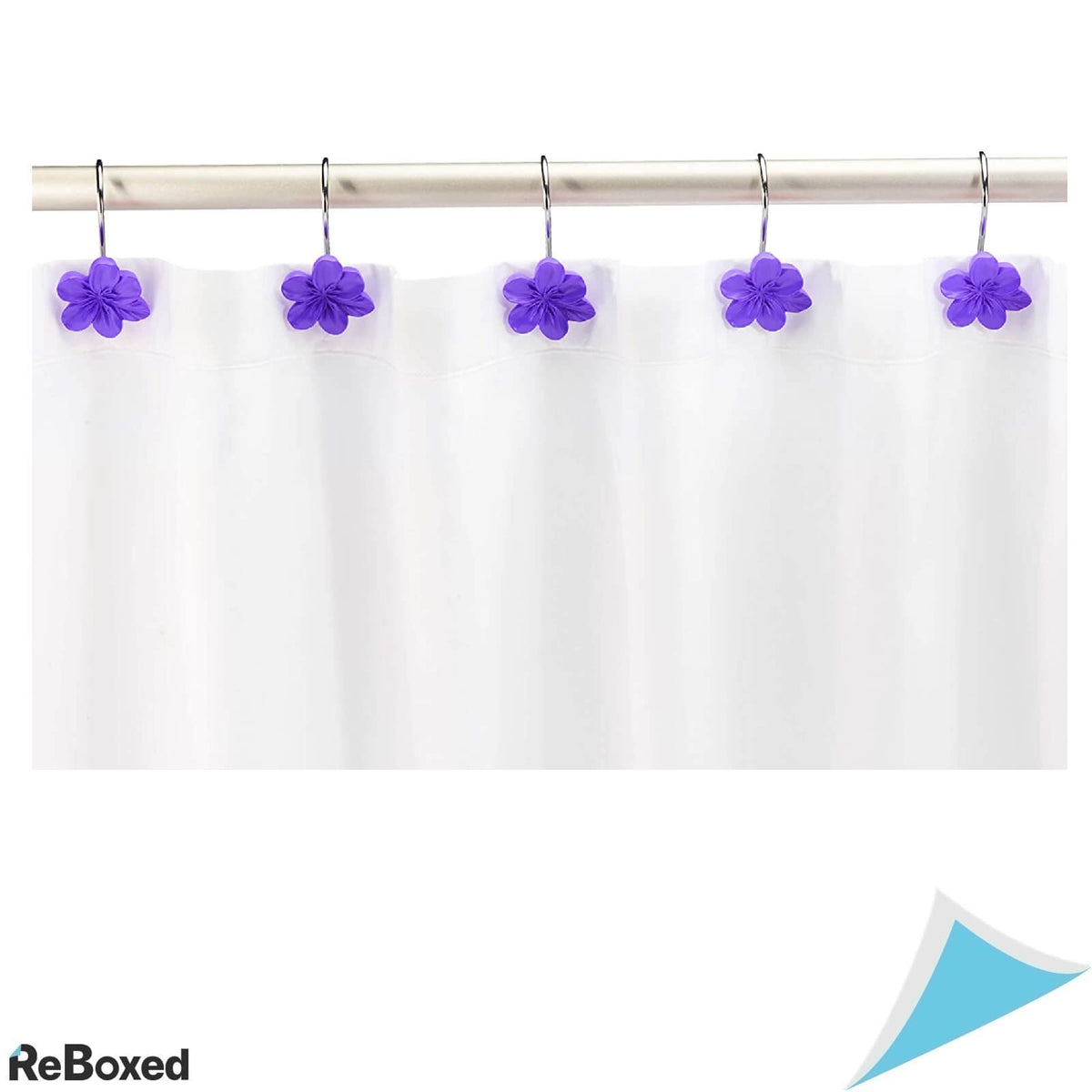 Set de 12 Carlige Decorative Floare Mov pentru Perdeaua de Dus