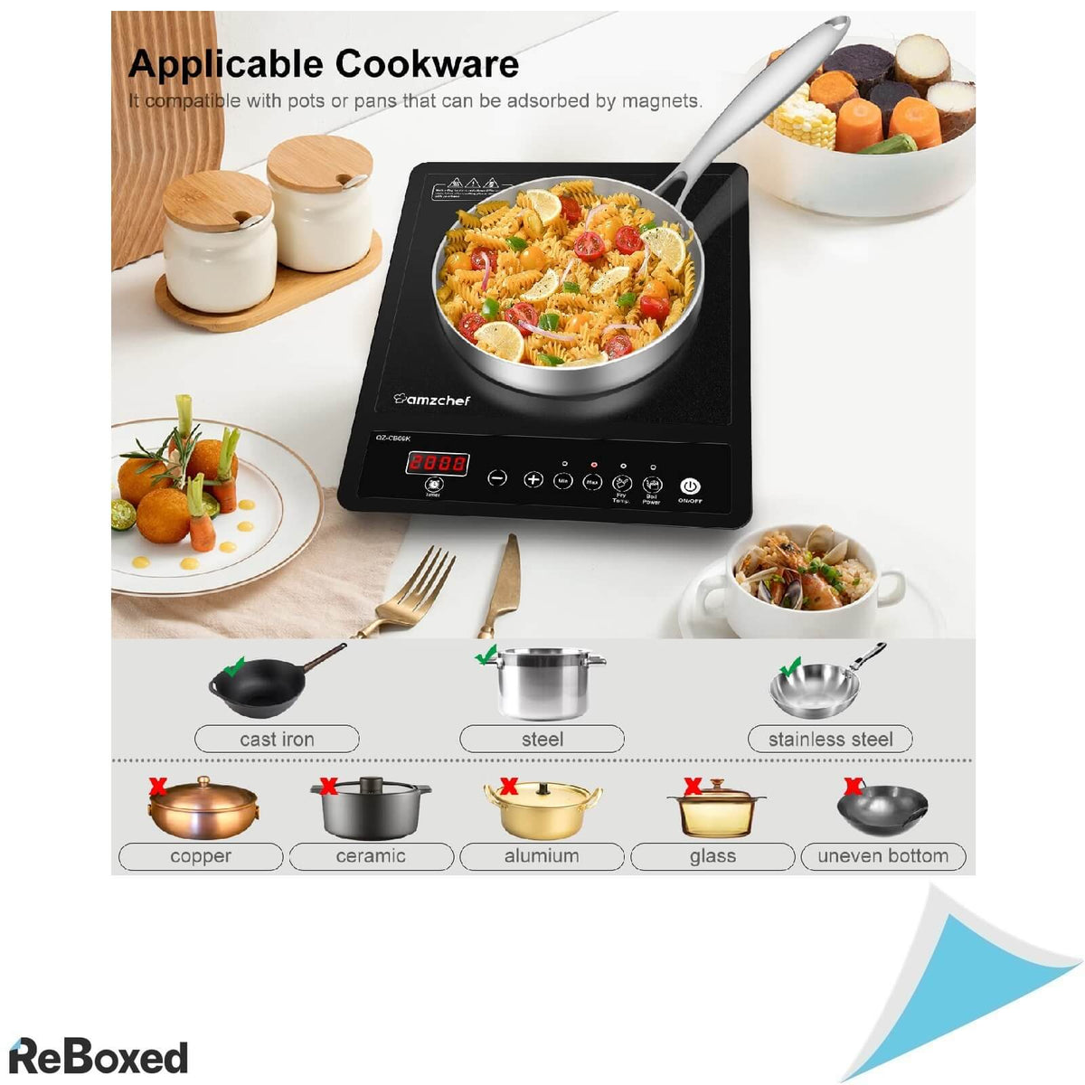 AMZCHEF ‎SK-CB09K Plita cu Inductie 1 Ochi 2000 W Sticla Timer