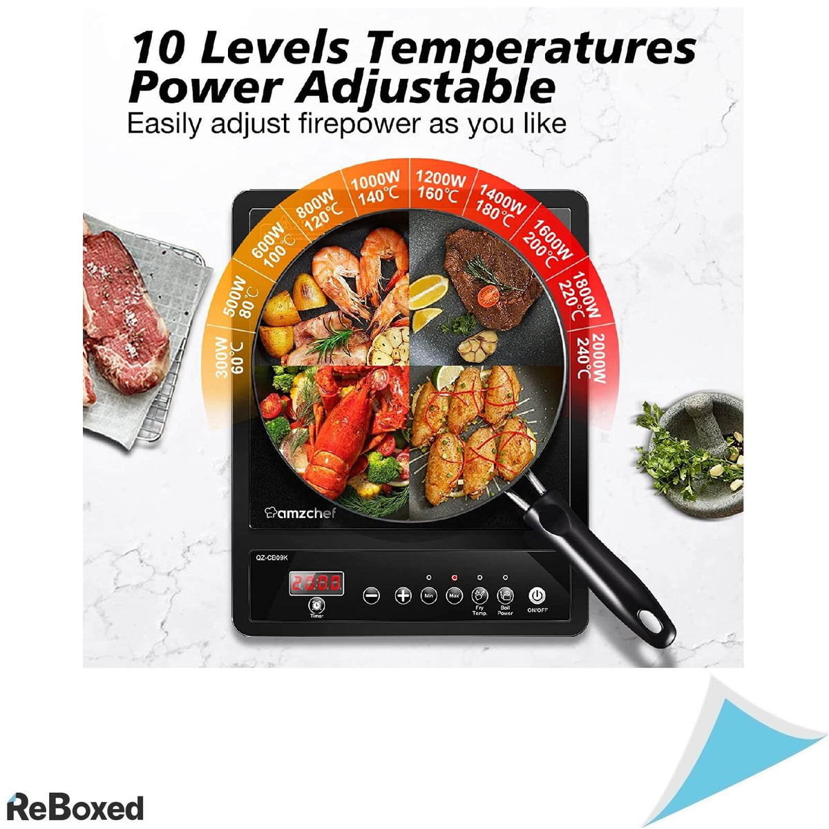 AMZCHEF ‎SK-CB09K Plita cu Inductie 1 Ochi 2000 W Sticla Timer