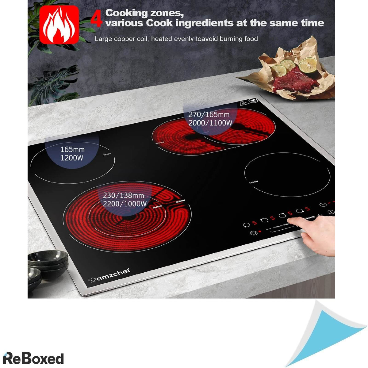 AmzChef Plita Vitroceramica Incastrabila 59cm 4 Zone 9 Niveluri