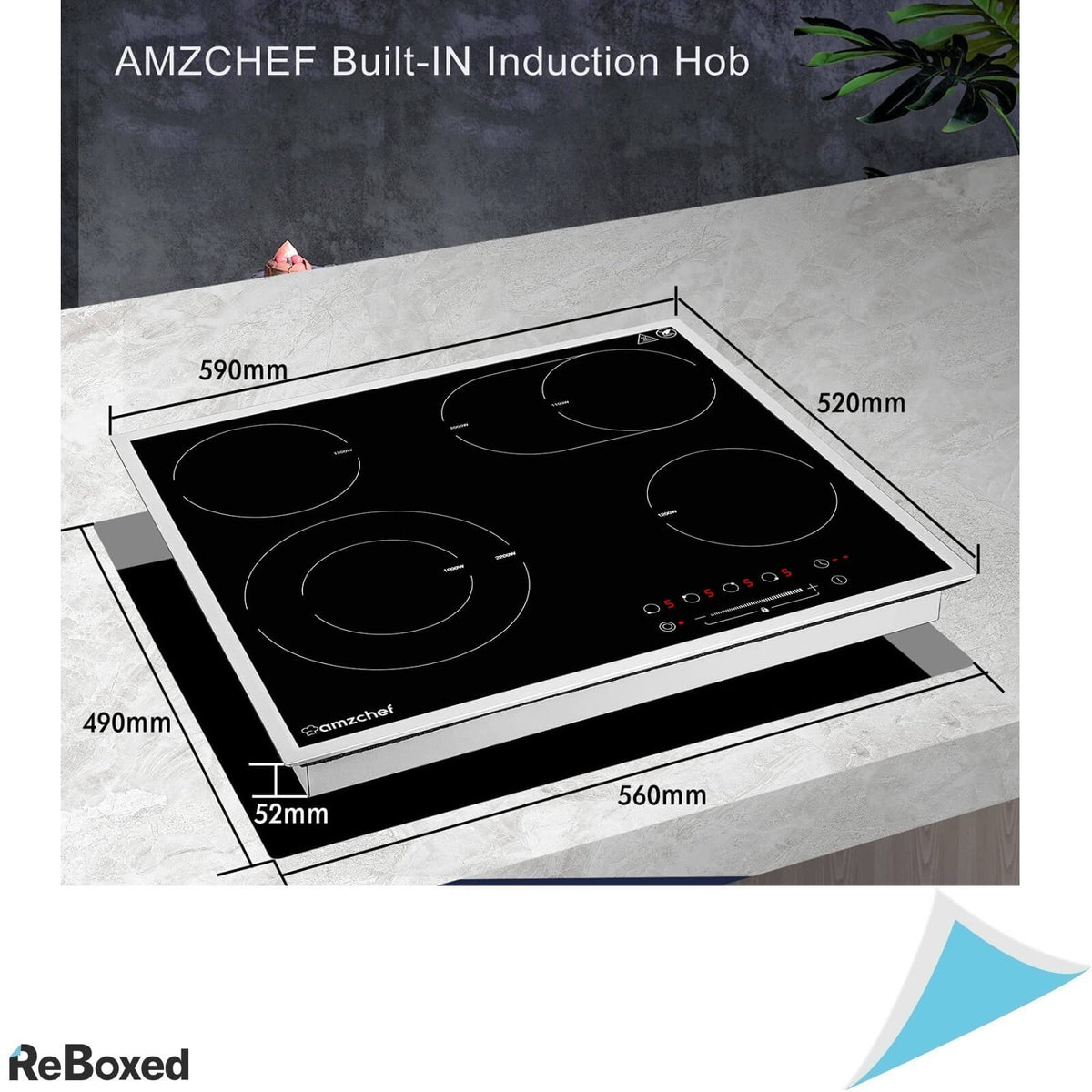 AmzChef Plita Vitroceramica Incastrabila 59cm 4 Zone 9 Niveluri