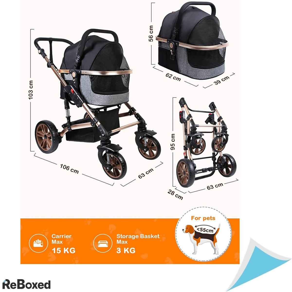 Anipark Carucior 3in1 Aluminiu pentru Animale Medii si Mici