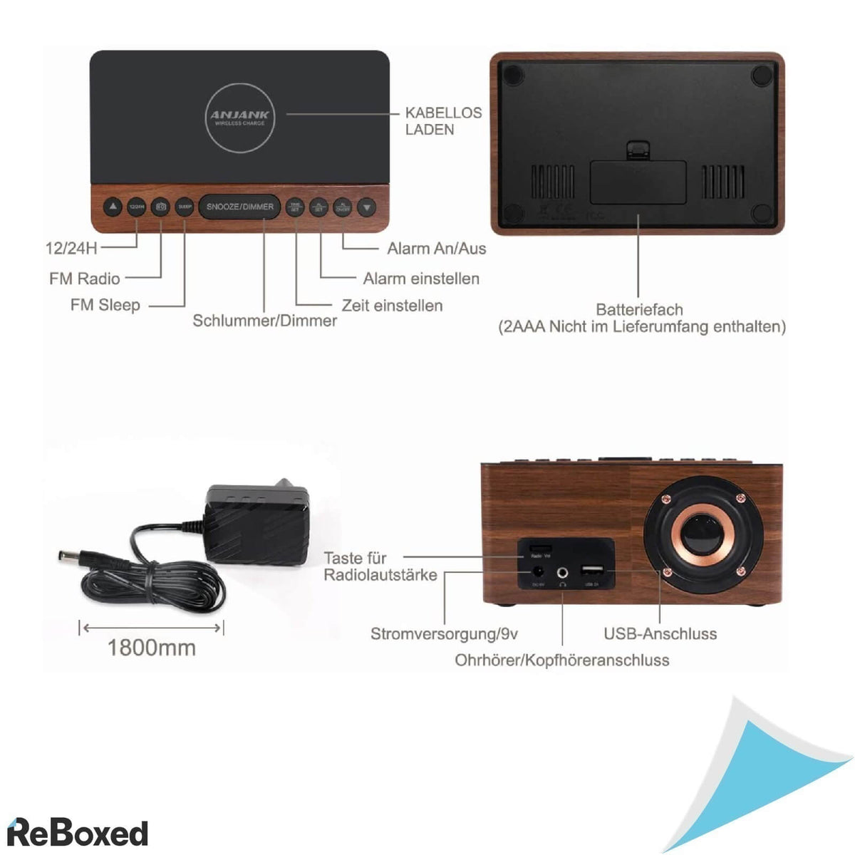 Anjank Radio Ceas Digital Alarma Lemn si Incarcare 10W Telefon