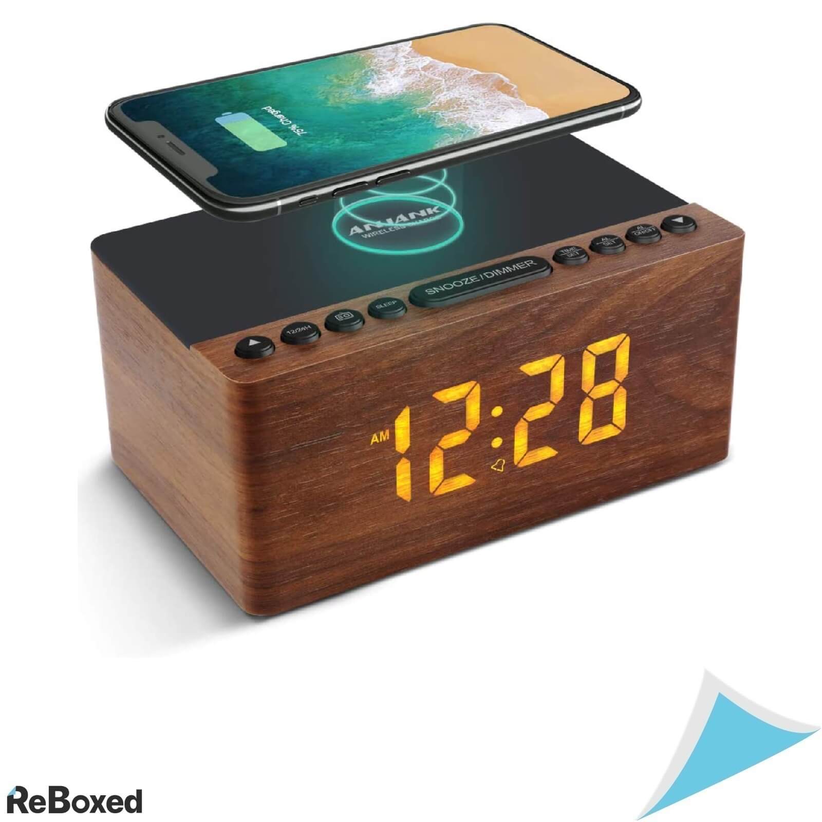 Anjank Radio Ceas Digital Alarma Lemn si Incarcare 10W Telefon