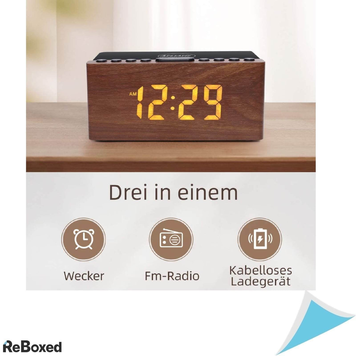 Anjank Radio Ceas Digital Alarma Lemn si Incarcare 10W Telefon