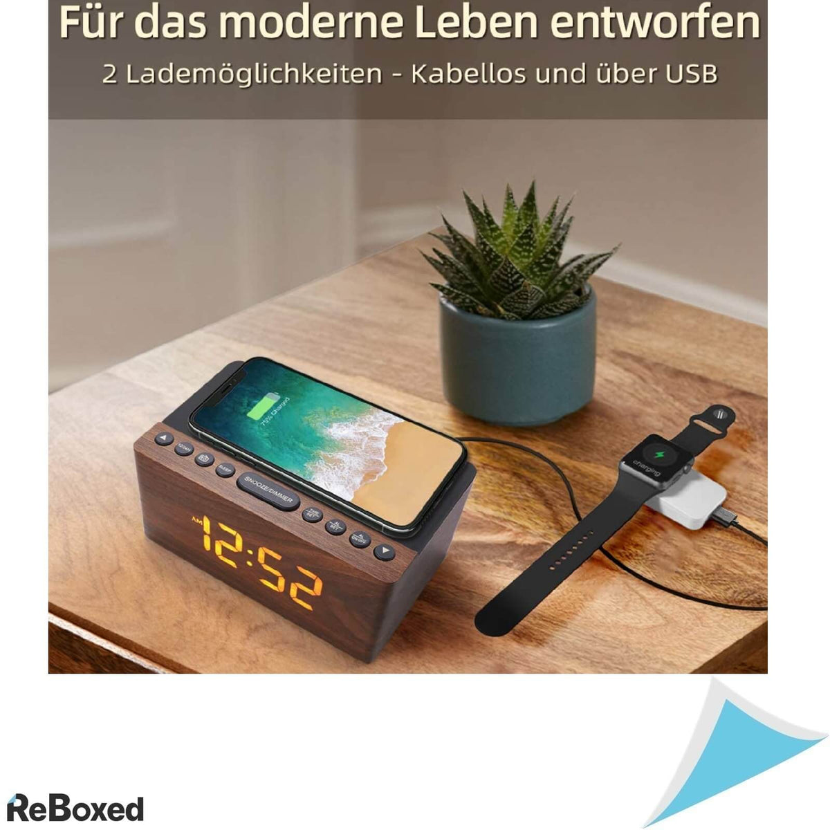 Anjank Radio Ceas Digital Alarma Lemn si Incarcare 10W Telefon